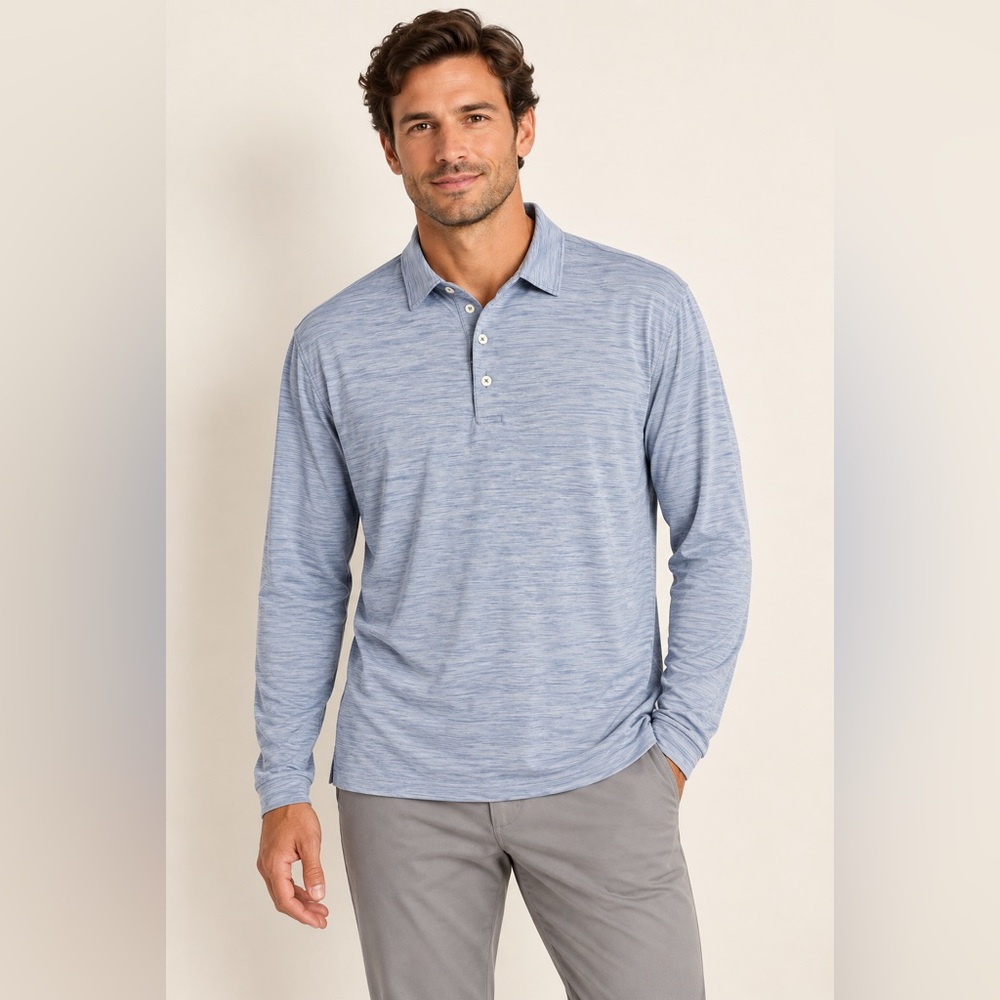 johnnie-O Featherweight Men’s Large Blue Heather Long Sleeve Golf Polo